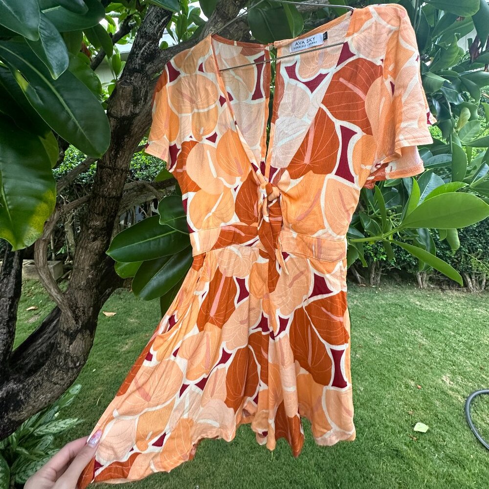Ava Sky Fighting Eel Anthurium Romper w/ Pockets